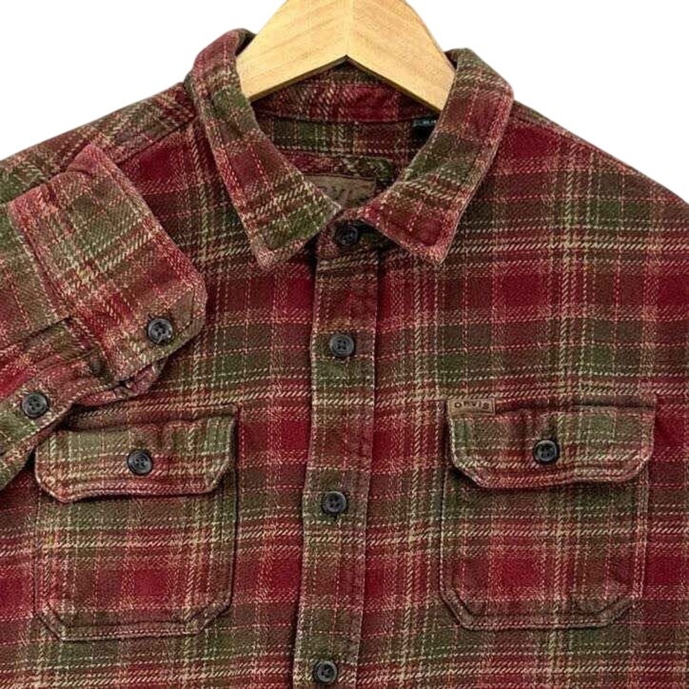 Orvis Heavyweight Red Green Plaid Flannel Button Up Shirt Jacket Pockets XL